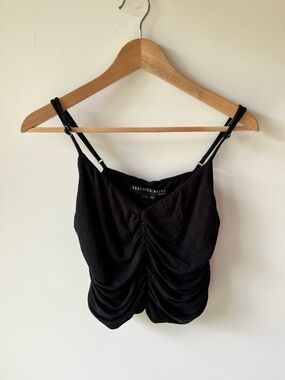 Veronica Beard Black Ruched Spaghetti-Strap Camisole Party Night Out